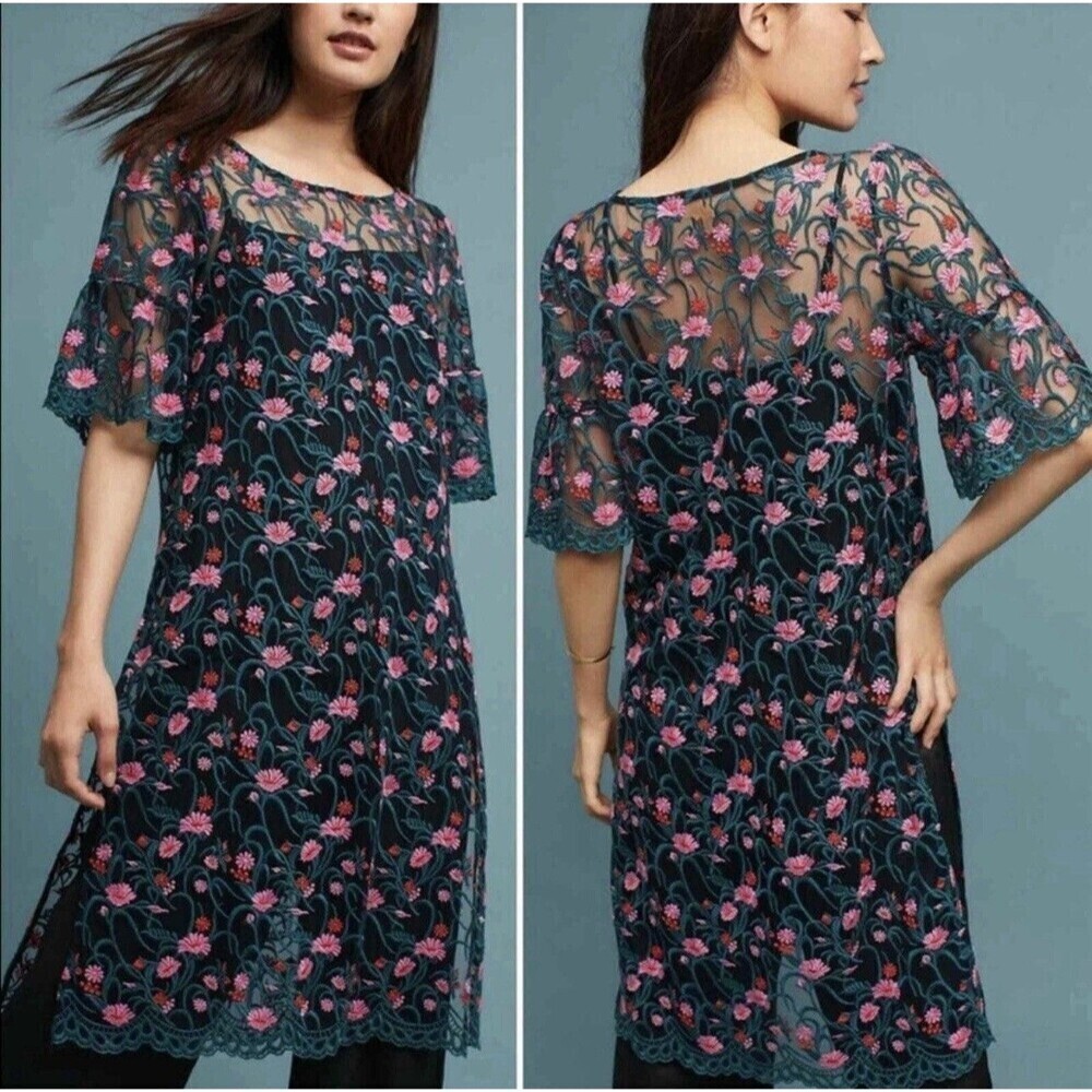 Anthropologie Moulinette Soeurs Flower Embroidered Summer Dress Size MEDIUM - Picture 3 of 11